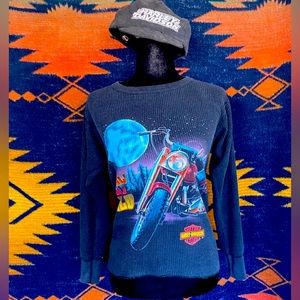 Vintage Call of the Wild Harley Davidson Thermal Waffle Knit top! Size Small.